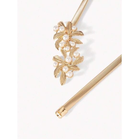 Gold Leaf Pearl Accent Waist Belt M1828 main image 9